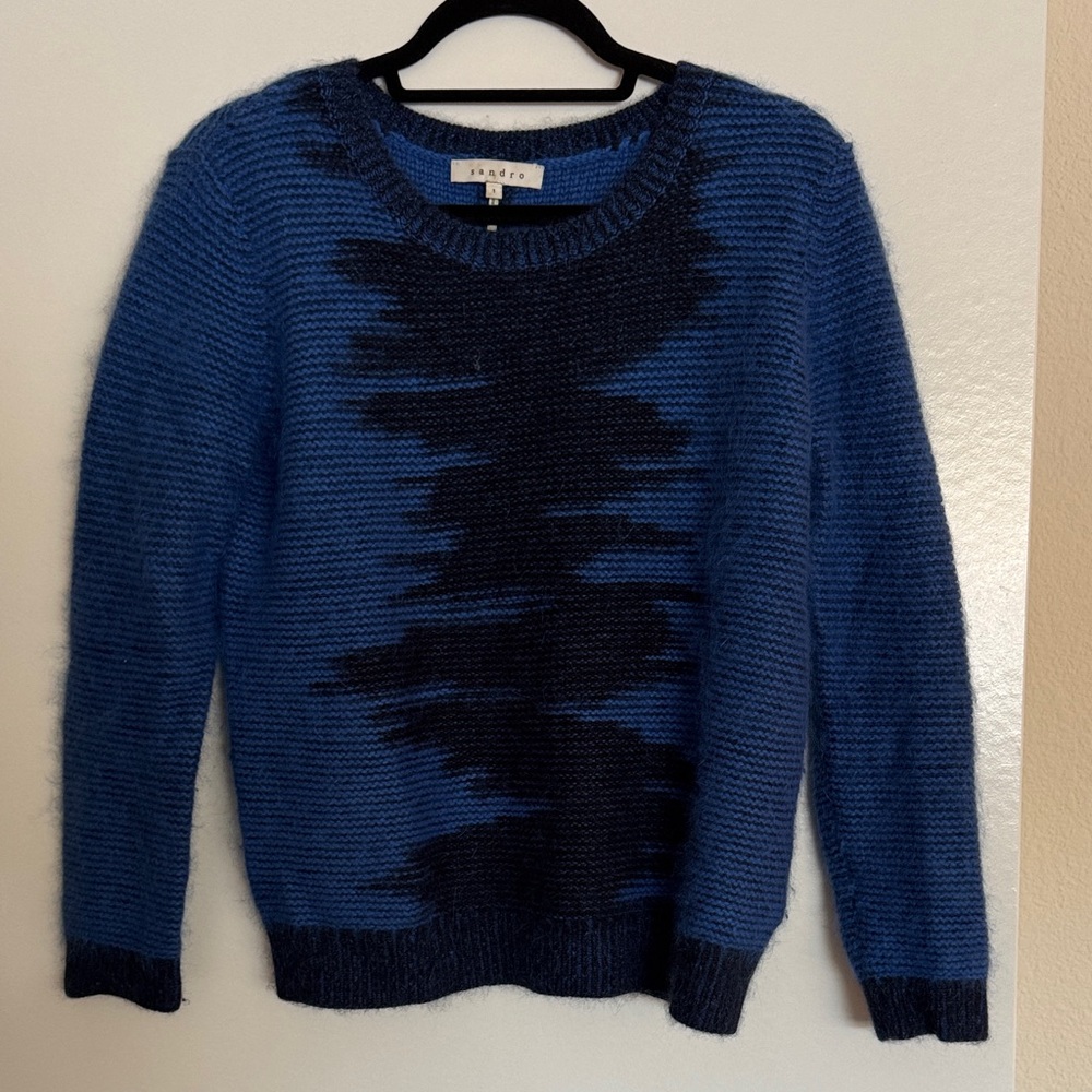 Sandro Blue and Black Crewneck Sweater